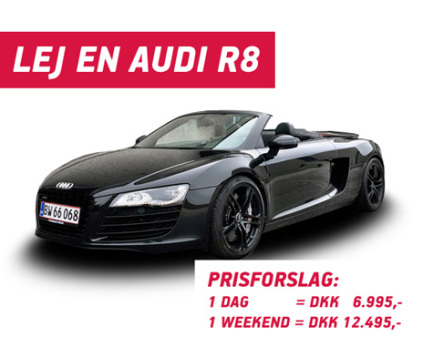 Lej en audi r8, r8 til leje, kør en audi r8, r8 weekendleje, dagsleje audi r8, kør en r8, testkør audi r8, audi driving experience